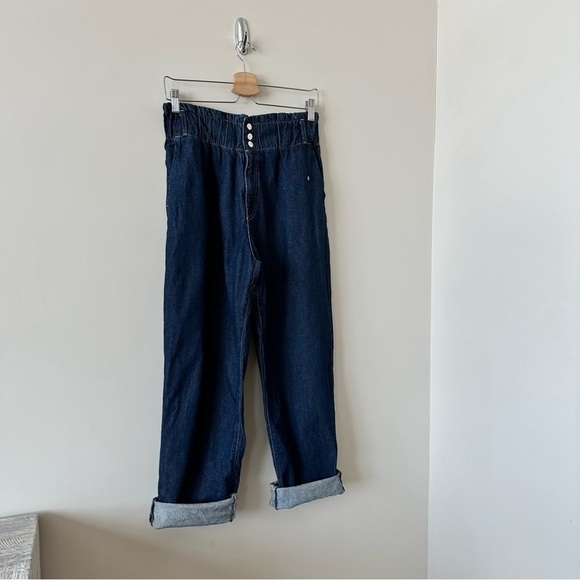 Nwot-zara-high Rise PaperBag Slouchy Pleated Rolled Hem Jeans (Size:6US) - Picture 4 of 10